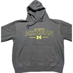 University of Michigan Wolverines Hoodie J2 Sport Large Gray Yellow Pullover